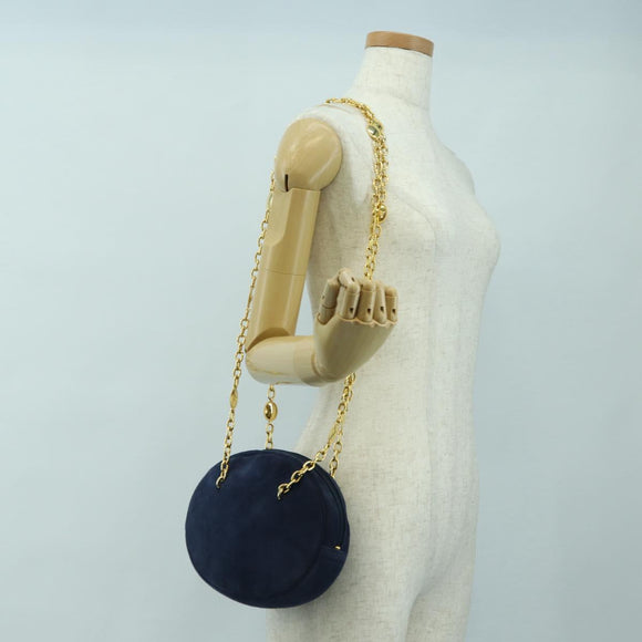 Christian Dior Chain Shoulder Bag Suede Navy Gold Auth BA12652V