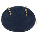 Christian Dior Chain Shoulder Bag Suede Navy Gold Auth BA12652V-3
