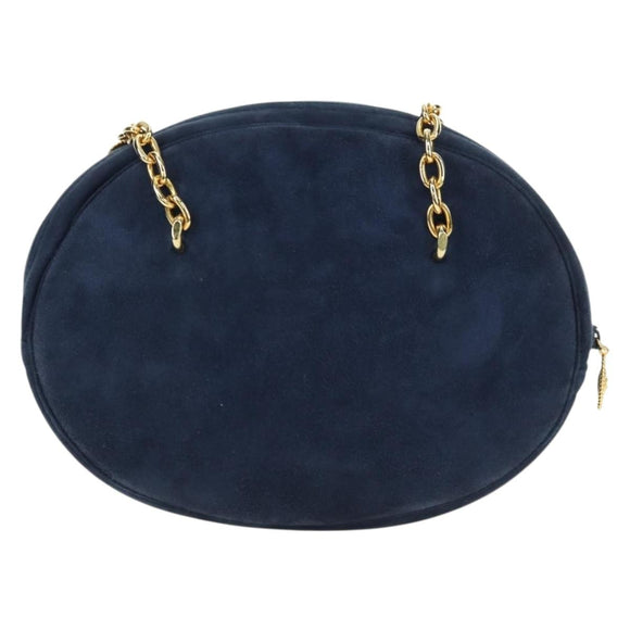 Christian Dior Chain Shoulder Bag Suede Navy Gold Auth BA12652V