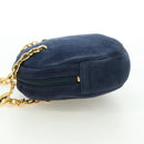 Christian Dior Chain Shoulder Bag Suede Navy Gold Auth BA12652V-4