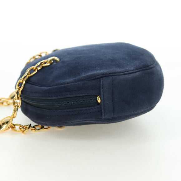 Christian Dior Chain Shoulder Bag Suede Navy Gold Auth BA12652V