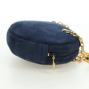 Christian Dior Chain Shoulder Bag Suede Navy Gold Auth BA12652V-5
