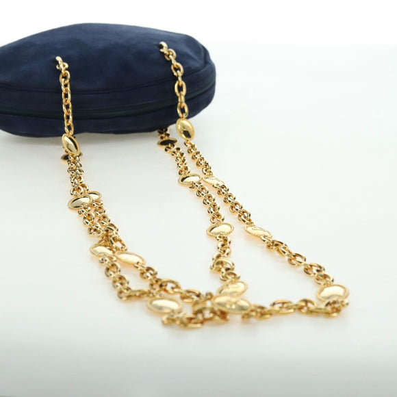 Christian Dior Chain Shoulder Bag Suede Navy Gold Auth BA12652V