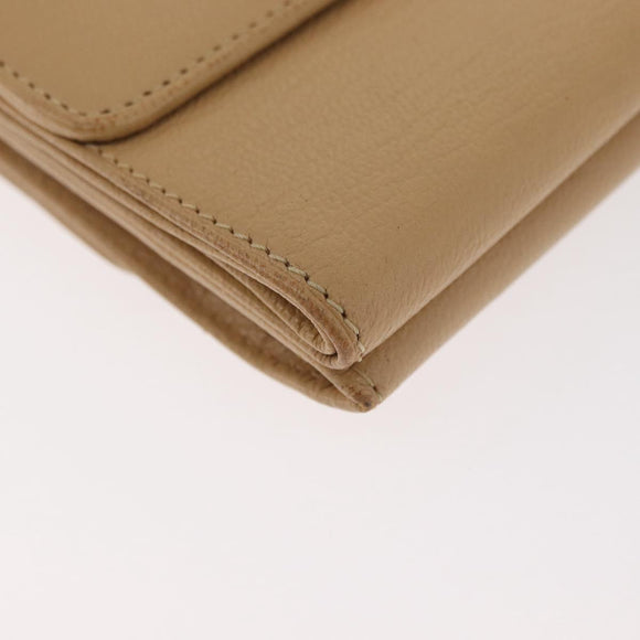 CHANEL Trifold Wallet Leather Beige Gold CC Auth BA12653
