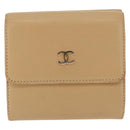 CHANEL Trifold Wallet Leather Beige Gold CC Auth BA12653-13