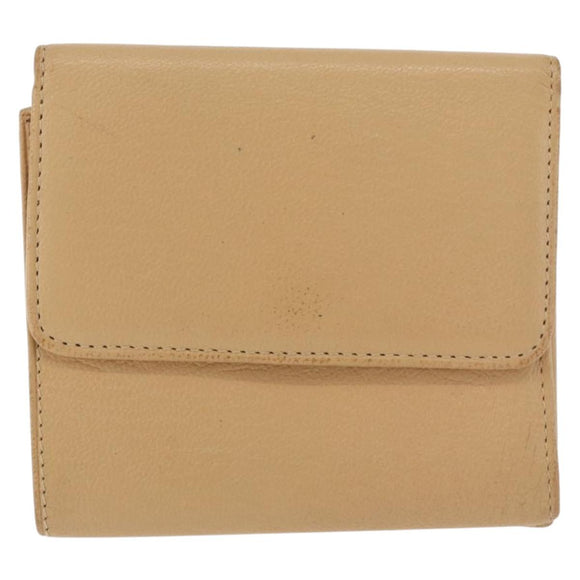 CHANEL Trifold Wallet Leather Beige Gold CC Auth BA12653