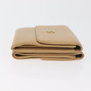 CHANEL Trifold Wallet Leather Beige Gold CC Auth BA12653-3