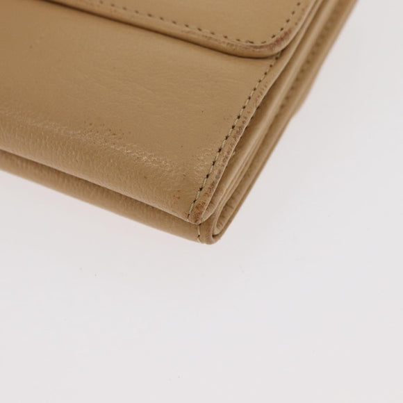 CHANEL Trifold Wallet Leather Beige Gold CC Auth BA12653