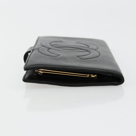 CHANEL Long Wallet Lamb Skin Black CC Auth BA12654A