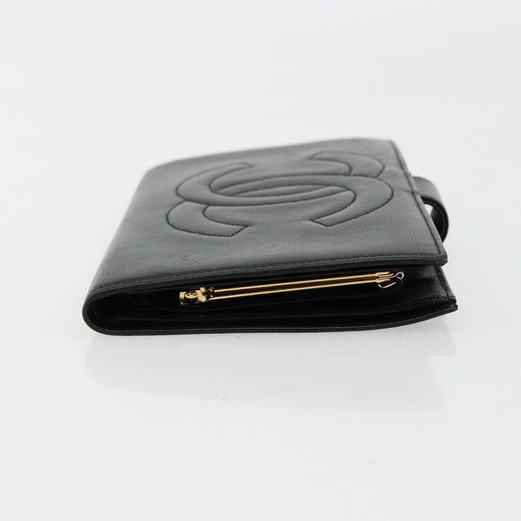 CHANEL Long Wallet Lamb Skin Black CC Auth BA12654A