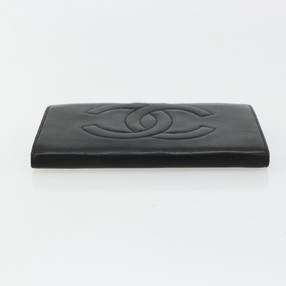 CHANEL Long Wallet Lamb Skin Black CC Auth BA12654A