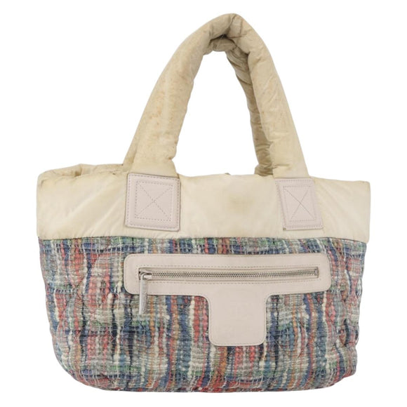 CHANEL Cococoon Handtas Nylon Beige Zilverkleurig CC Auth BA12656