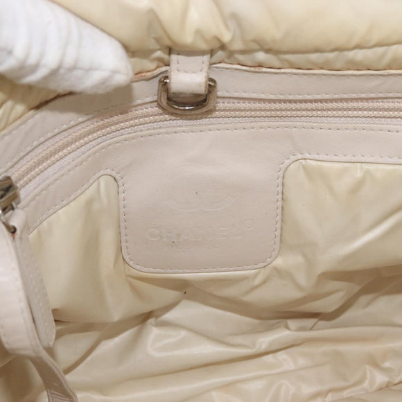 CHANEL Cococoon Handtas Nylon Beige Zilverkleurig CC Auth BA12656