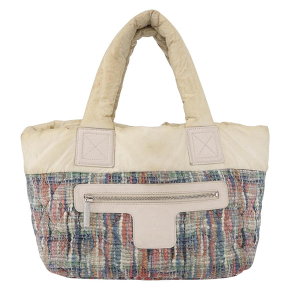 CHANEL Cococoon Handtas Nylon Beige Zilverkleurig CC Auth BA12656