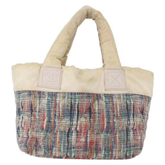 CHANEL Cococoon Handtas Nylon Beige Zilverkleurig CC Auth BA12656
