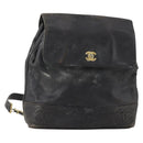 CHANEL Backpack Caviar Skin Black Silver CC Auth BA12657-1