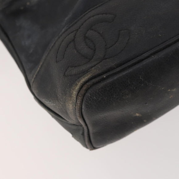 CHANEL Backpack Caviar Skin Black Silver CC Auth BA12657