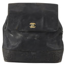 CHANEL Backpack Caviar Skin Black Silver CC Auth BA12657-13