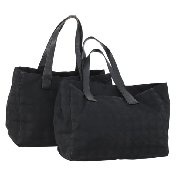 CHANEL New Travel line Tote Bag Nylon 2 Set Black CC Auth BA12658