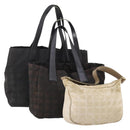 CHANEL New Travel line Tote Bag Nylon 3 Set Black Beige CC Auth BA12659-1