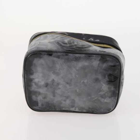 CHANEL Vanity Pouch Leer 2 Set Zwart CC Auth BA12664