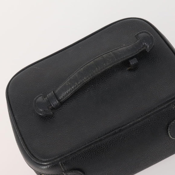 CHANEL Vanity Pouch Leer 2 Set Zwart CC Auth BA12664