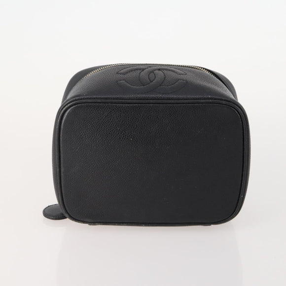 CHANEL Vanity Pouch Leer 2 Set Zwart CC Auth BA12664