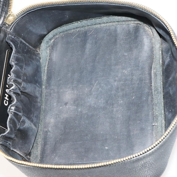 CHANEL Vanity Pouch Leer 2 Set Zwart CC Auth BA12664
