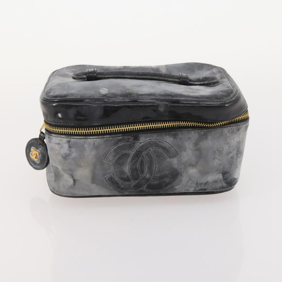 CHANEL Vanity Pouch Leer 2 Set Zwart CC Auth BA12664