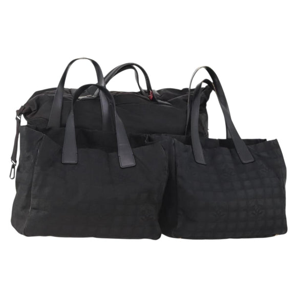 CHANEL New Travel line Tote Bag Nylon 3 Set Black CC Auth BA12665