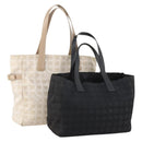 CHANEL New Travel line Tote Bag Nylon 2 Set Black Beige CC Auth BA12666-1
