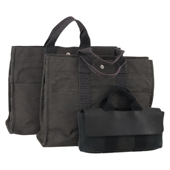 HERMES Tote Bag Canvas 3 Set Black Gray Auth BA12667