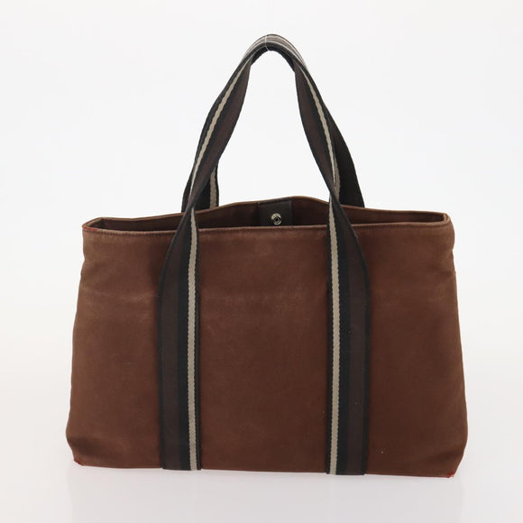 HERMES Tote Bag Canvas 2 Set Brown Auth BA12668
