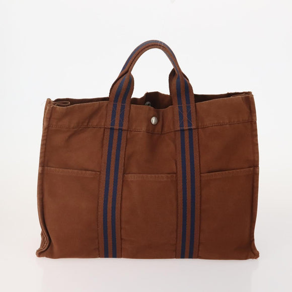 HERMES Tote Bag Canvas 2 Set Brown Auth BA12668