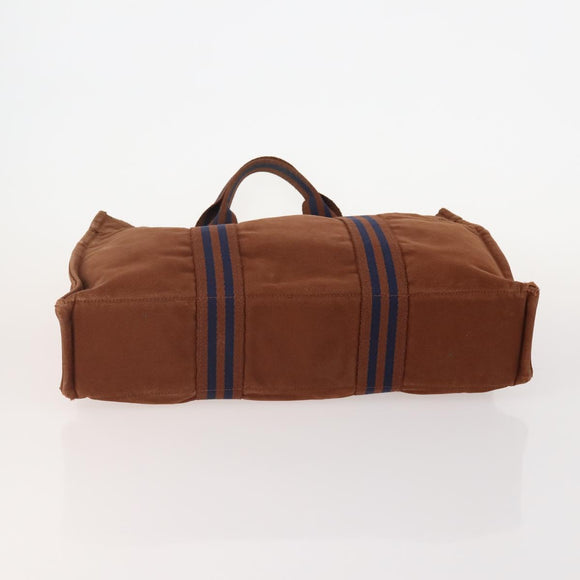 HERMES Tote Bag Canvas 2 Set Brown Auth BA12668