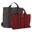HERMES Handtasche Canvas 2er Set Rot Grau Auth BA12669-1