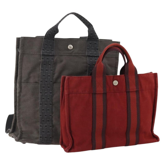 HERMES Handtasche Canvas 2er Set Rot Grau Auth BA12669