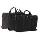 HERMES Fourre Tout Hand Bag Cotton 3 Set Black Gray Auth BA12670-1