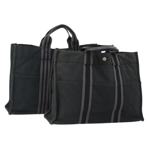 HERMES Fourre Tout Hand Bag Cotton 2 Set Black Auth BA12671