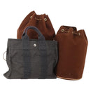 HERMES Umhängetasche Canvas 3er Set Grau Braun Auth BA12673-1
