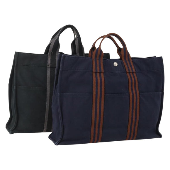 HERMES Fourre Tout Handtas Katoen 2-delig Zwart Navy Auth BA12675
