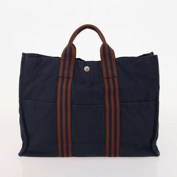 HERMES Fourre Tout Handtas Katoen 2-delig Zwart Navy Auth BA12675