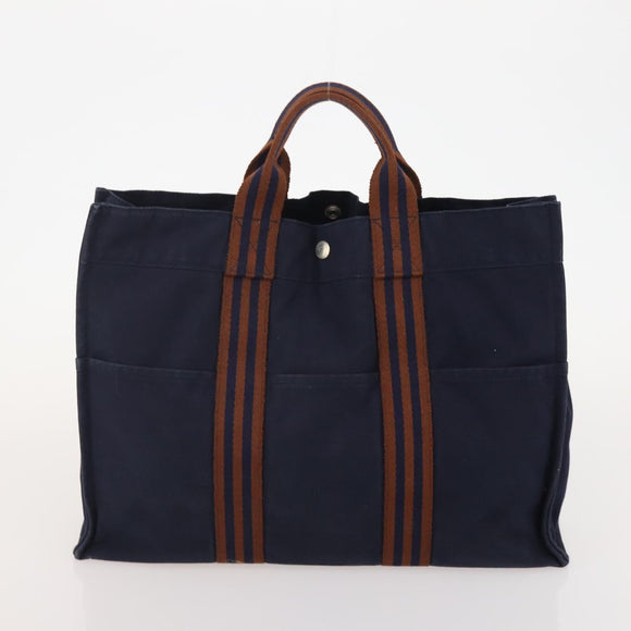 HERMES Fourre Tout Handtas Katoen 2-delig Zwart Navy Auth BA12675