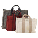 HERMES Fourre Tout Hand Bag Cotton 3 Set White Gray Red Auth BA12676-1