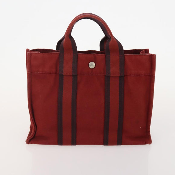 HERMES Fourre Tout Hand Bag Cotton 3 Set White Gray Red Auth BA12676