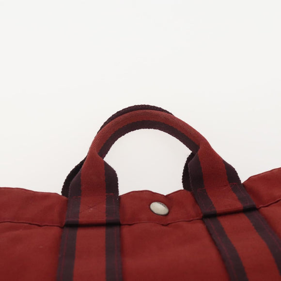 HERMES Fourre Tout Hand Bag Cotton 3 Set White Gray Red Auth BA12676