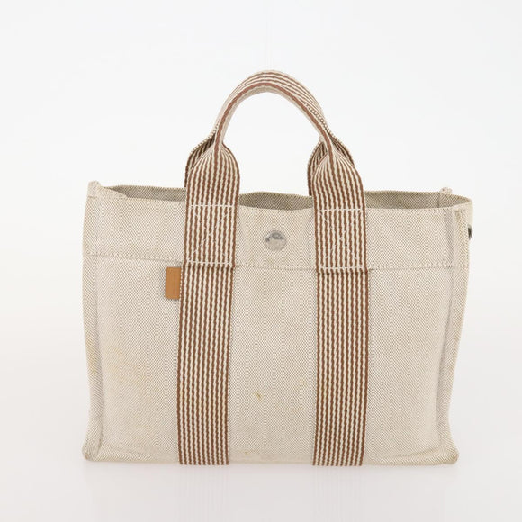 HERMES Fourre Tout Hand Bag Cotton 3 Set White Gray Red Auth BA12676