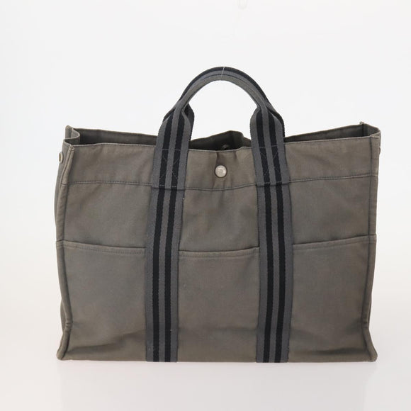 HERMES Fourre Tout Hand Bag Cotton 3 Set White Gray Red Auth BA12676