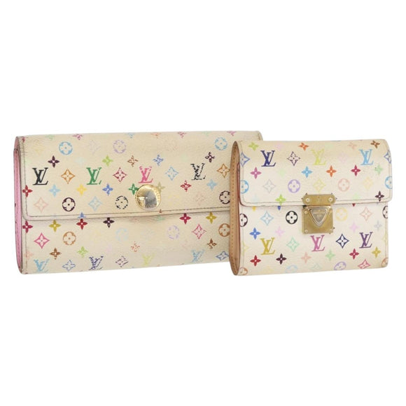 LOUIS VUITTON Monogram Multicolor Geldbörse 2er Set Weiß LV Auth BA12677