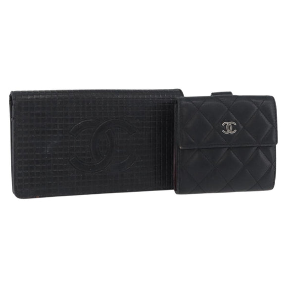 CHANEL Geldbörse Leder 2er Set Schwarz CC Authentisch BA12679